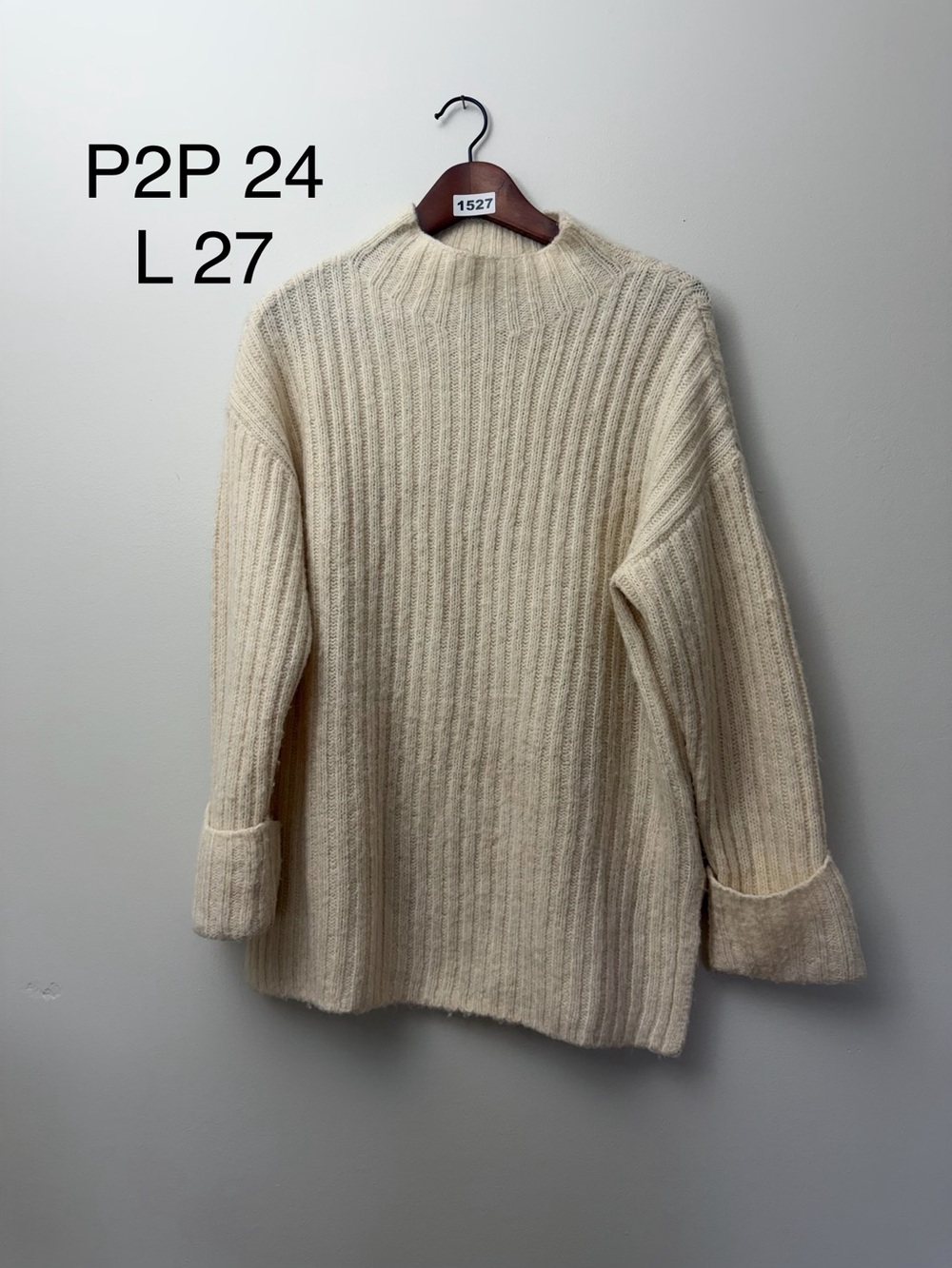 Oversized Old Navy Petite Cream Ribbed Mock Neck Tunic Sweater Size S Petite